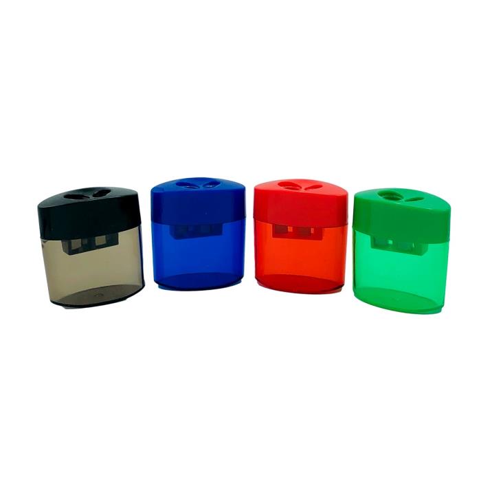2 HOLE PENCIL SHARPENER WITH SHAVINGS CATCHER ASSORTED